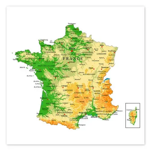 Mapa físico de Francia Editors Choice