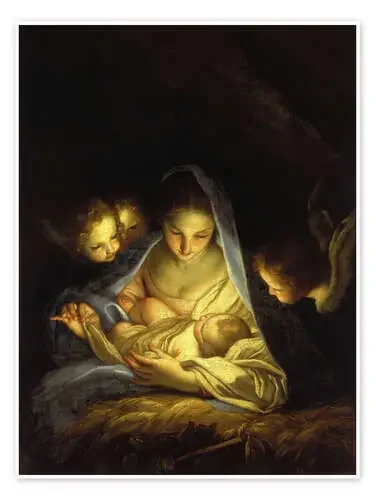 Mary with the Christ child bent over the crib ARTOTHEK