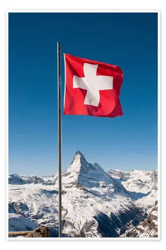 Matterhorn with swiss flag. Zermatt, Switzerland. de Peter Wey