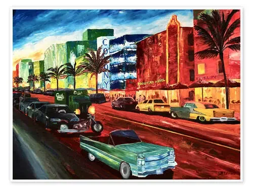 Miami Ocean Drive with mint Cadillac de M. Bleichner