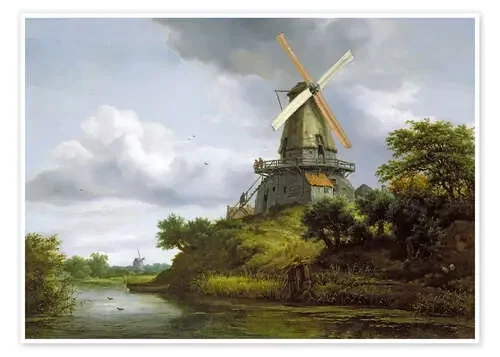 Molino de viento en un río de Jacob Isaacksz van Ruisdael Bridgeman Images