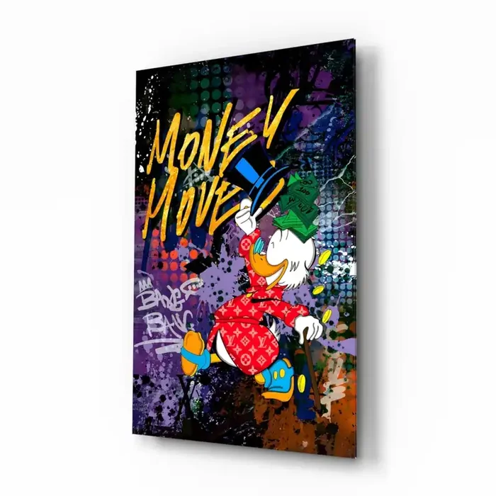 MONEY MOVE Luxury Duck Glass Wall Art Designer Collection – 28.5 » X 18 «