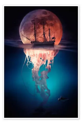 Moon jellyfish with pirate ship de Gen Z