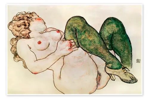 Mujer desnuda con medias verdes de Egon Schiele akg-images