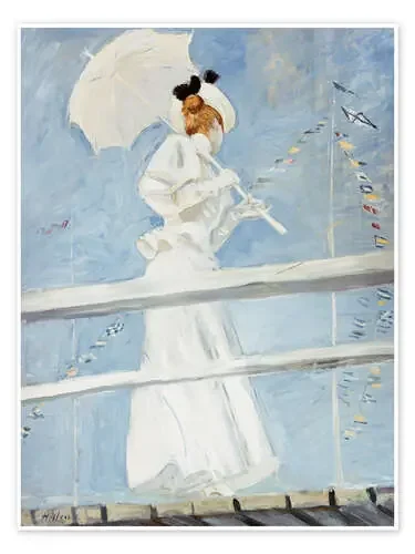 Mujer joven con paraguas en el muelle de Paul Cesar Francois Helleu Bridgeman Images