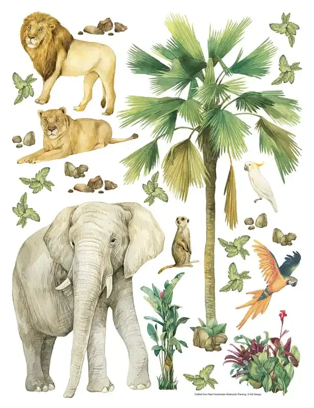 mural decorativo autoadhesivo animales de la selva verde de Sanders & Sanders – 601353