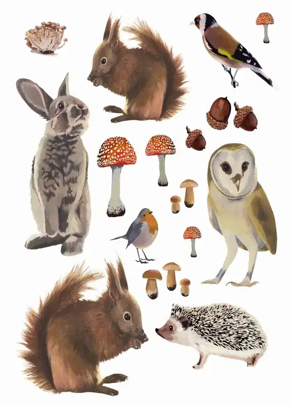 mural decorativo autoadhesivo animales del bosque marrón de ESTAhome – 156101
