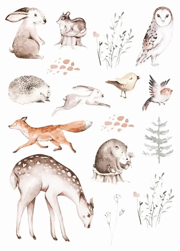 mural decorativo autoadhesivo animales del bosque marrón de ESTAhome – 156103