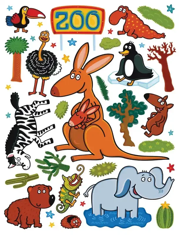 mural decorativo autoadhesivo animales del zoológico verde, marrón y azul de Sanders & Sanders – 600245