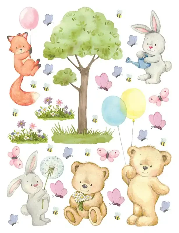 mural decorativo autoadhesivo bosque con animales del bosque multi color de Sanders & Sanders – 601356