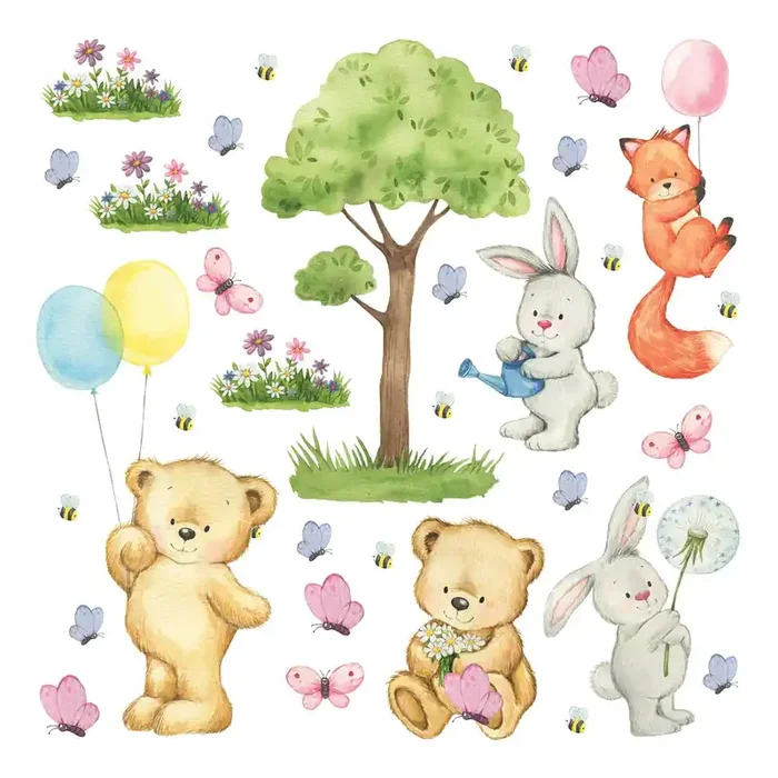 mural decorativo autoadhesivo bosque con animales del bosque multi color de Sanders & Sanders – 601334