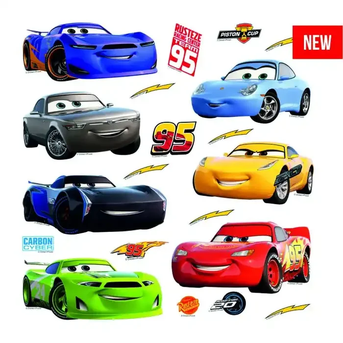 mural decorativo autoadhesivo Cars azul, rojo, amarillo y verde de Disney – 600230