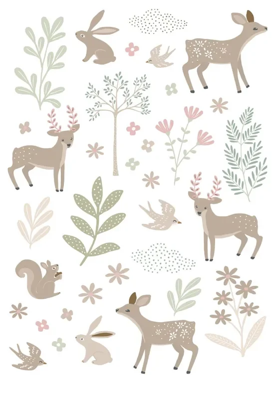 mural decorativo autoadhesivo ciervos beige y verde de ESTAhome – 156118