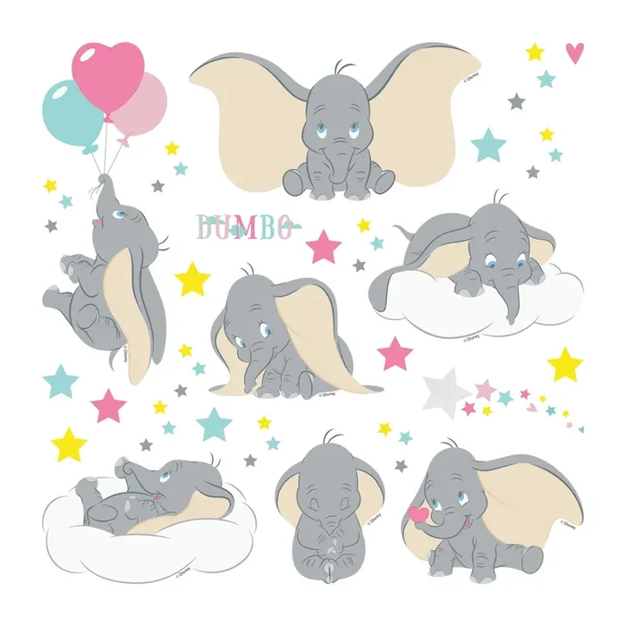 mural decorativo autoadhesivo Dumbo gris, rosa y amarillo de Disney – 600237