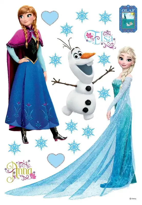 mural decorativo autoadhesivo Frozen Anna & Elsa azul, morado y blanco de Disney – 600112