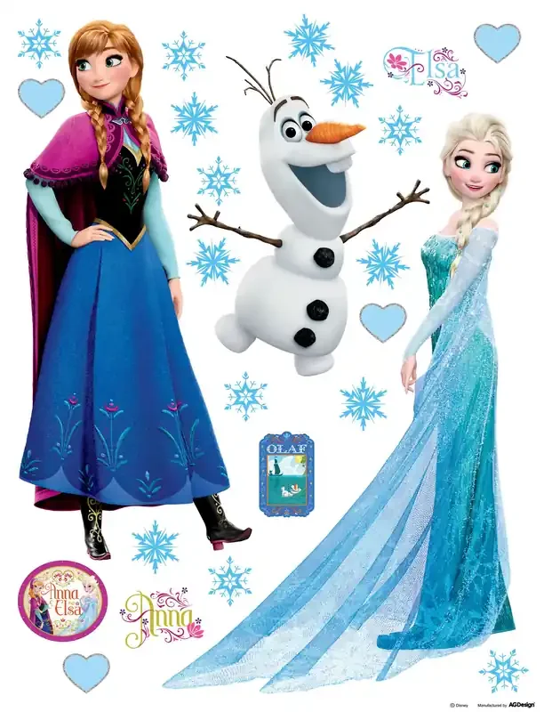 mural decorativo autoadhesivo Frozen Anna & Elsa azul, morado y blanco de Disney – 600155