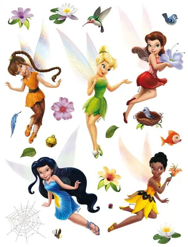 mural decorativo autoadhesivo hadas verde, amarillo, rojo y azul de Disney – 600193