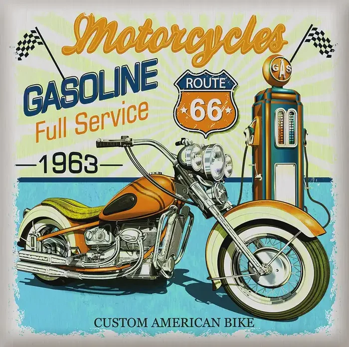 mural decorativo autoadhesivo motocicleta vintage azul, naranja y amarillo de Sanders & Sanders – 600332