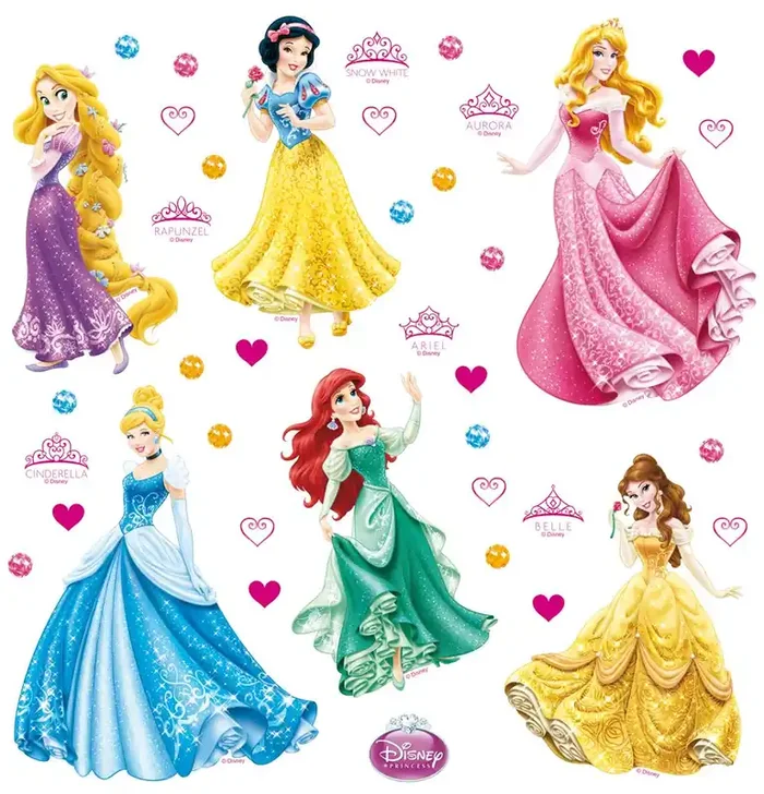 mural decorativo autoadhesivo Princesas rosa, amarillo y azul de Disney – 600212