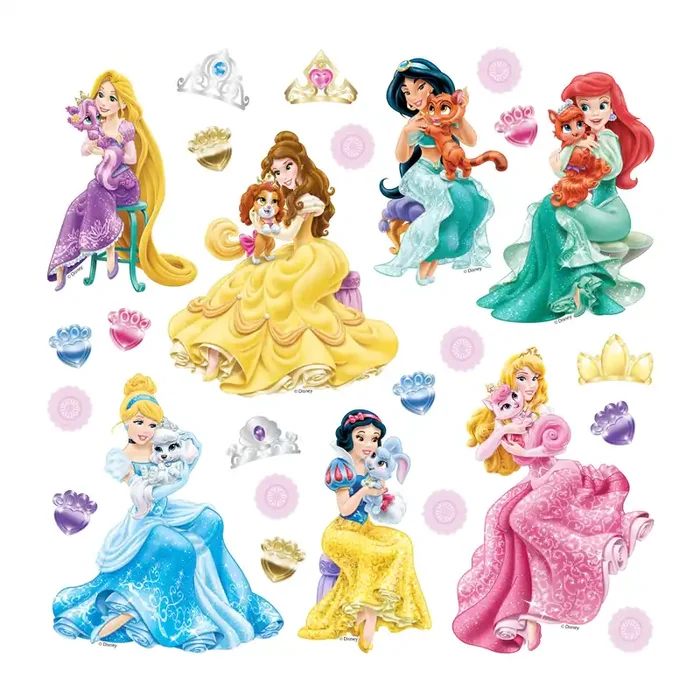 mural decorativo autoadhesivo Princesas verde, rosa y amarillo de Disney – 600236