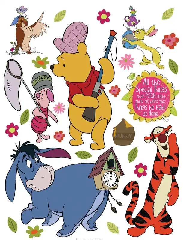 mural decorativo autoadhesivo Winnie the Pooh amarillo, azul, naranja y rosa de Disney – 600199