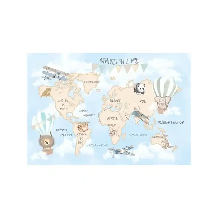 Mural Mapa Infantil Personalizable Aventuras en el Aire VCMA-020