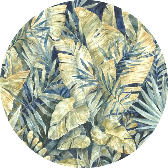 mural redondo autoadhesivo Feuilles Tropicales azul y verde de Komar – 611164