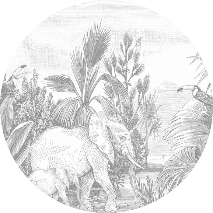 mural redondo autoadhesivo jungla gris de ESTAhome – 159086
