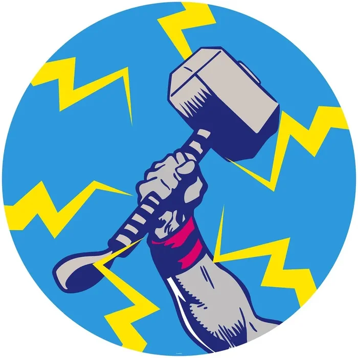 mural redondo autoadhesivo Los Vengadores Mjolnir azul y amarillo de Sanders & Sanders – 612051