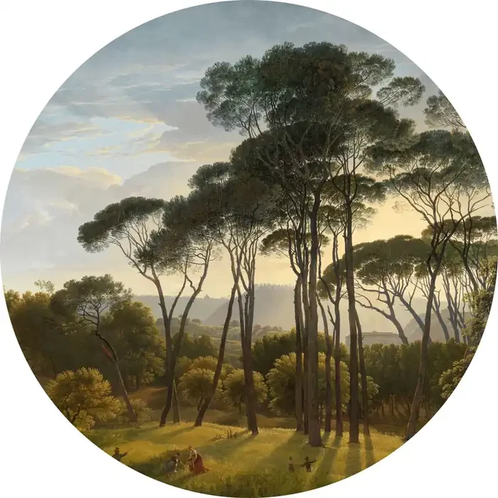 mural redondo autoadhesivo paisaje italiano verde oscuro de ESTAhome – 159011