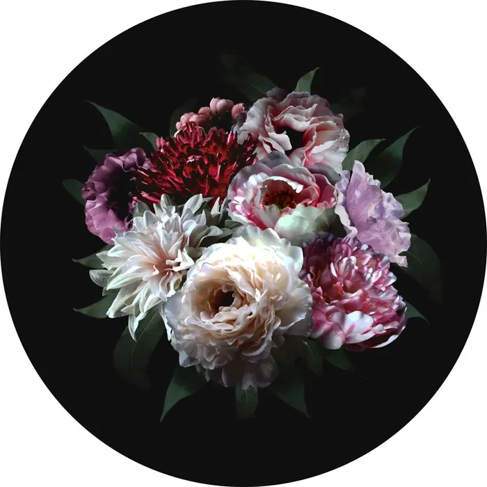 mural redondo autoadhesivo ramo de flores multi color sobre negro de ESTAhome – 159015