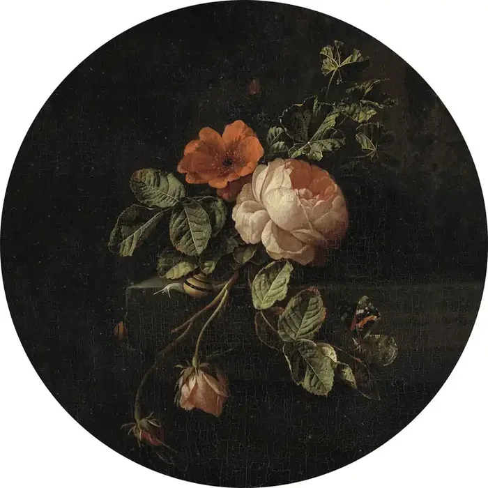 mural redondo autoadhesivo ramo de flores rojo oscuro y negro de ESTAhome – 158990
