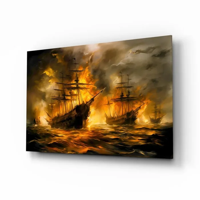 Navy in Flames Glass Wall Art Designer Collection – 28.5 » X 18 «