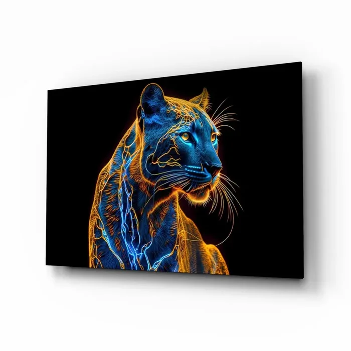 Neon Jaguar Glass Wall Art Designer Collection – 28.5 » X 18 «
