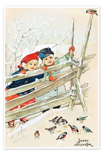 Niños en Gärdesgård con pájaros de Jenny Nyström Master Collection