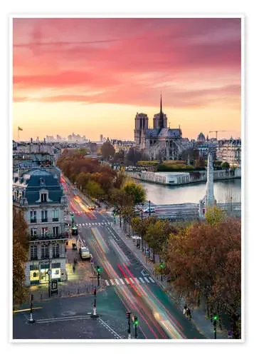 Notre Dame and city of Paris at dusk, France de Matteo Colombo