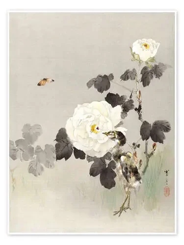 Pájaro joven y una mariposa de Watanabe Seitei Master Collection