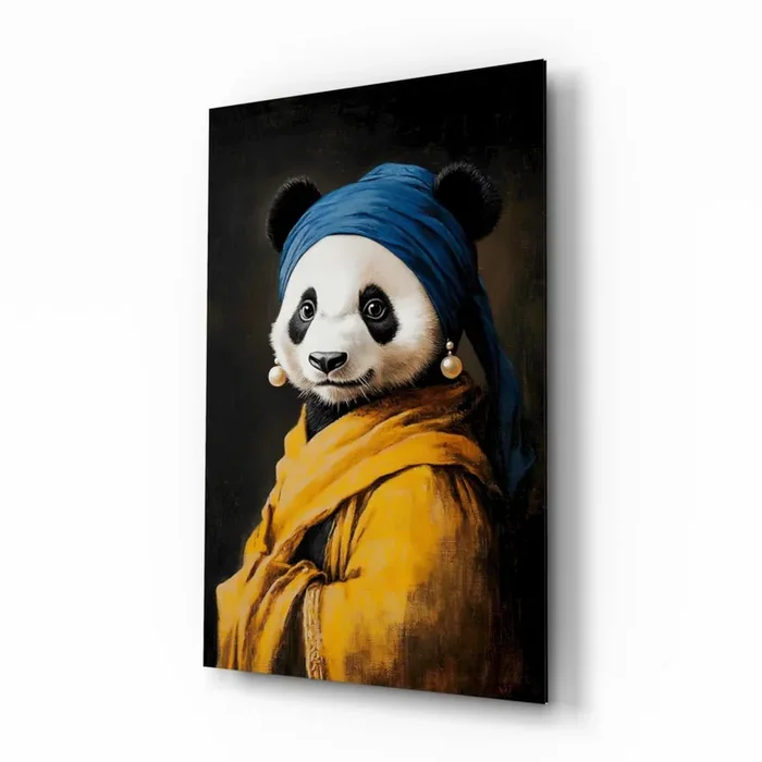 Panda with a Pearl Earring Glass Wall Art Designer Collection – 28.5 » X 18 «