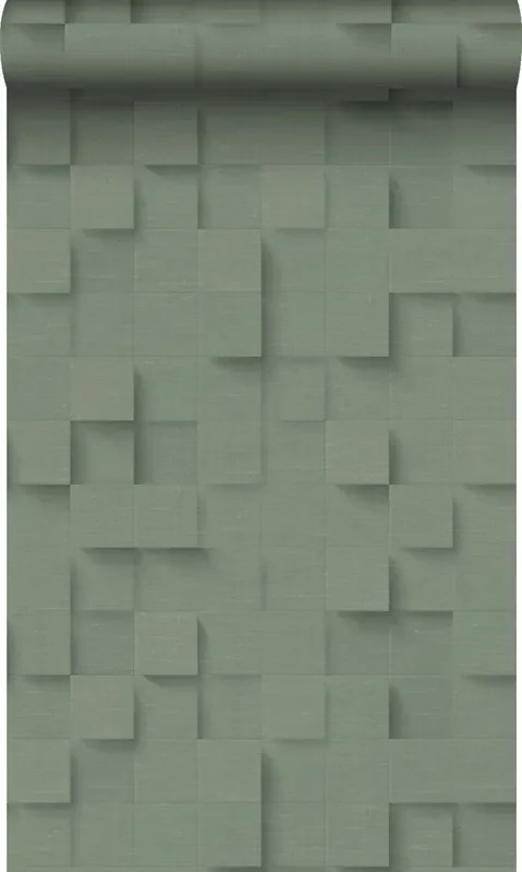 papel pintado Cubos 3D que expiran verde grisáceo de Origin Wallcoverings – 347898