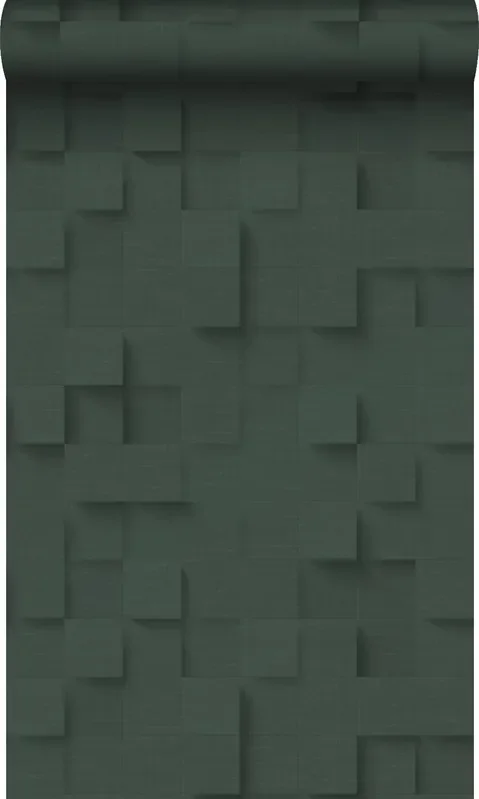 papel pintado Cubos 3D que expiran verde oscuro de Origin Wallcoverings – 347899