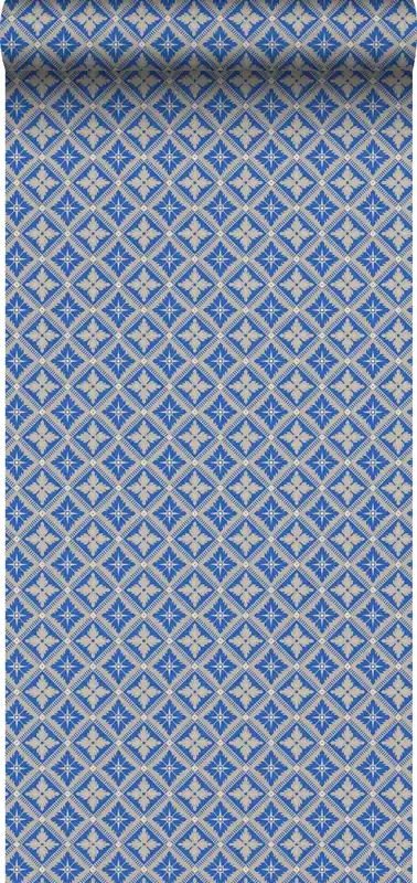 papel pintado motivo de azulejos azul y beige de Borastapeter – 660069