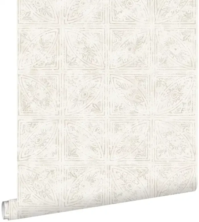 papel pintado motivo de azulejos beige de ESTAhome – 148336