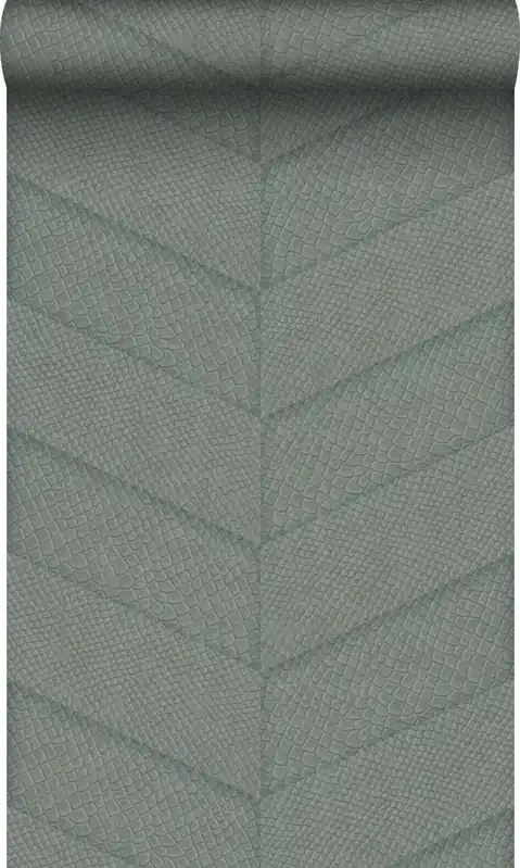 papel pintado motivo de azulejos con imitación de piel de serpiente gris azulado de Origin Wallcoverings – 347791