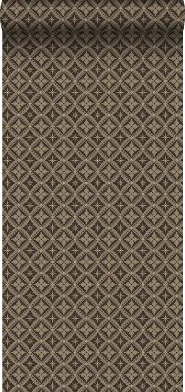 papel pintado motivo de azulejos marrón oscuro y beige de Borastapeter – 660067