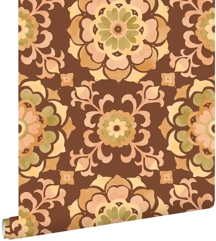 papel pintado motivo de azulejos marrón y amarillo de ESTAhome – 131685