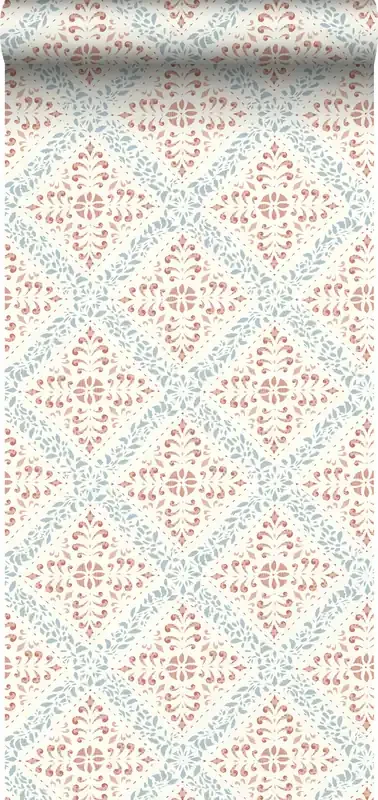 papel pintado motivo de azulejos rojo barro cocido y azul de Borastapeter – 660052