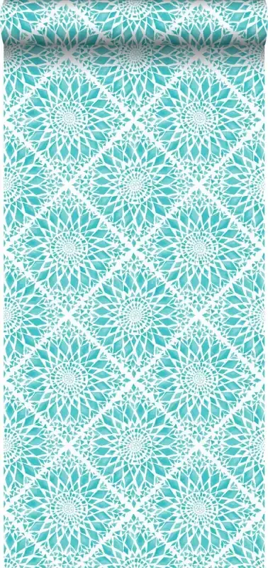 papel pintado motivo de azulejos turquesa de ESTAhome – 148611