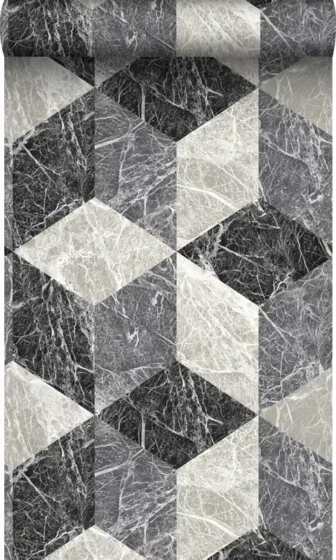 papel pintado motivo de mármol 3D negro y gris de Origin Wallcoverings – 347318