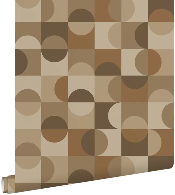 papel pintado motivo geométrico en estilo Bauhaus beige y marrón de ESTAhome – 131239