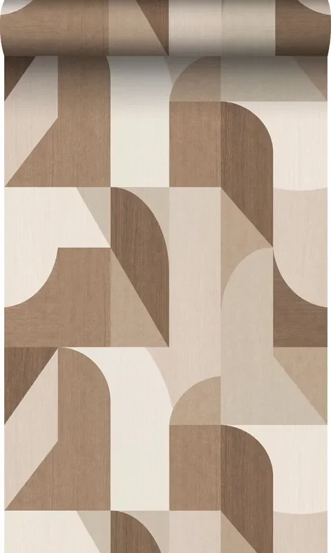 papel pintado motivo geométrico en estilo Bauhaus marrón y beige de Origin Wallcoverings – 348028